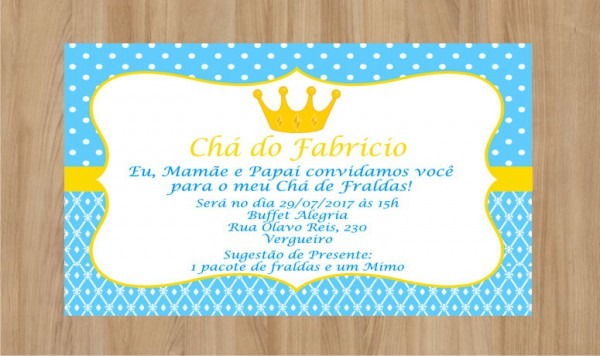 Convite Coroa Chá De Fralda 10x7cm No Elo7 Convite Coroa Chá De Fralda 10x7cm No Elo7