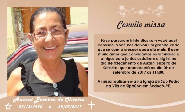 Convite Missa De Trinta Dias Do Falecimento De Alzeni Bezerra De Convite Missa De Trinta Dias Do Falecimento De Alzeni Bezerra De
