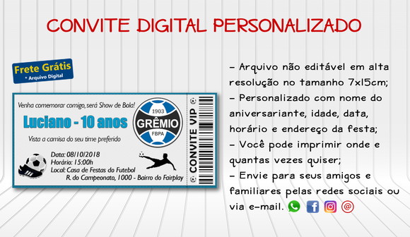 Convite De Aniversário Futebol Grêmio Convite De Aniversário Futebol Grêmio