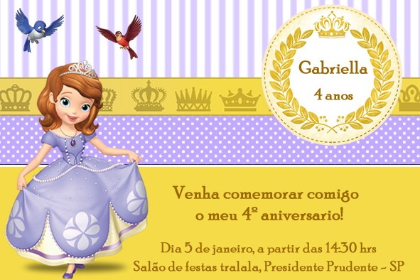 Convite Digital Princesa Sofia No Elo7