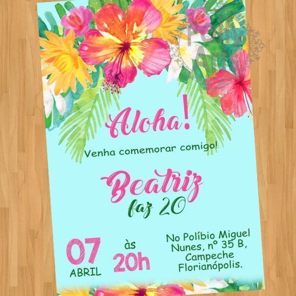 Convite Digital Virtual Aloha Luau Festa Havaiana