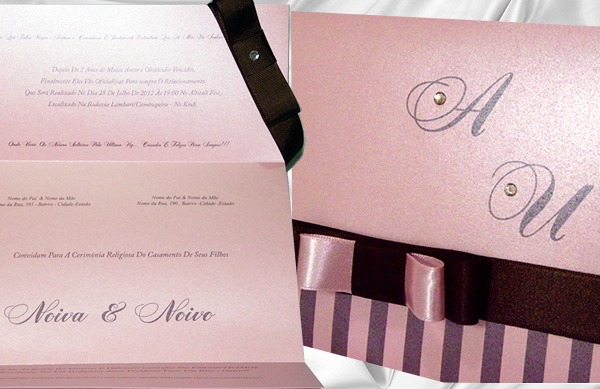 Recorte&arte Scrapbook's  Convite De Casamento Rosa E Marrom MetÃ¡lico