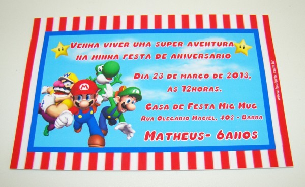 Convite  Mario Bros  No Elo7