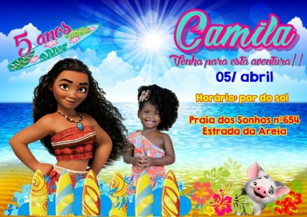 Convite Moana Com Foto No Elo7 Convite Moana Com Foto No Elo7