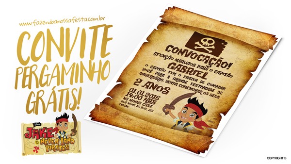 Convite Pergaminho Jake E Os Piratas Da Terra Do Nunca Convite Pergaminho Jake E Os Piratas Da Terra Do Nunca