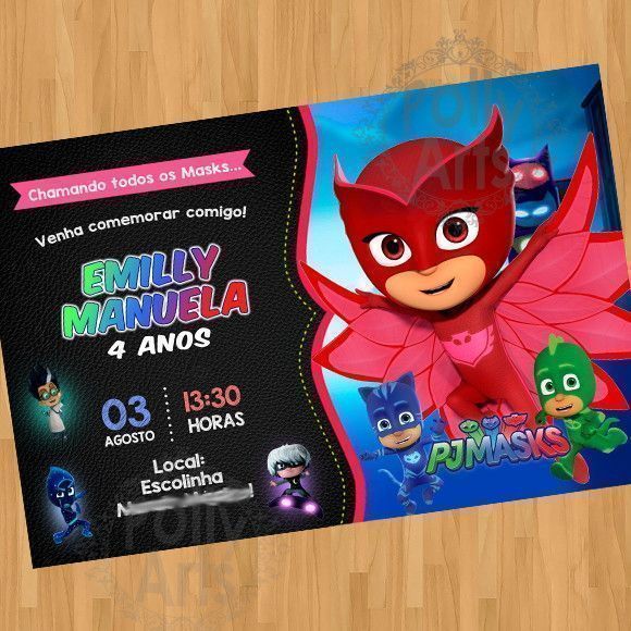 Convite Pj Masks Corujita Menina Arte Digital Virtual Convite Pj Masks Corujita Menina Arte Digital Virtual