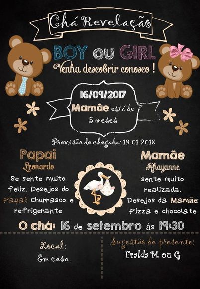 Convite Chá Revelação Com Tema Ursinho Convite Chá Revelação Com Tema Ursinho