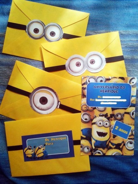 Convite Para Festinha Tema Minions Elaborado Em Papel 180g, Em Convite Para Festinha Tema Minions Elaborado Em Papel 180g, Em