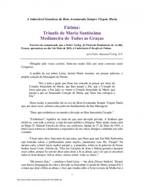 Fátima Triunfo De Maria SantÃssima Medianeira De Todas As Graças Fátima Triunfo De Maria SantÃssima Medianeira De Todas As Graças