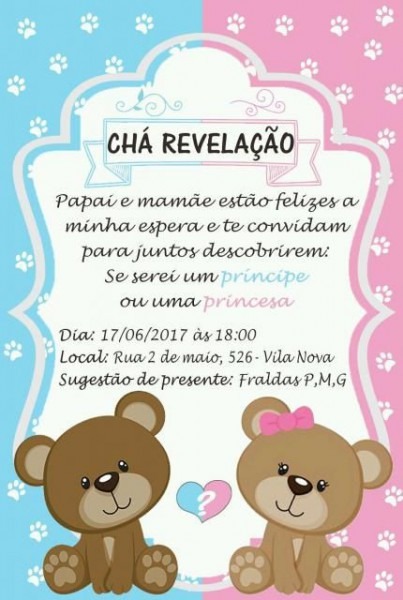 Convite Chá Revelação Com Tema Ursinho Convite Chá Revelação Com Tema Ursinho