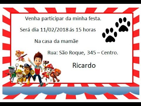 Como Fazer Convite De AniversÃrio Patrulha Canina No Word