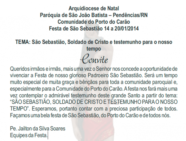 Festa De São Sebastião Convite Oficial Festa De São Sebastião Convite Oficial