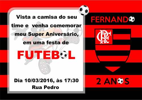 50 Convites Infantil Flamengo Envelope Personalizado