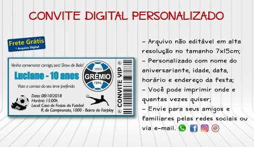 Arte Convite Digital Ingresso Aniversário Futebol Grêmio Arte Convite Digital Ingresso Aniversário Futebol Grêmio