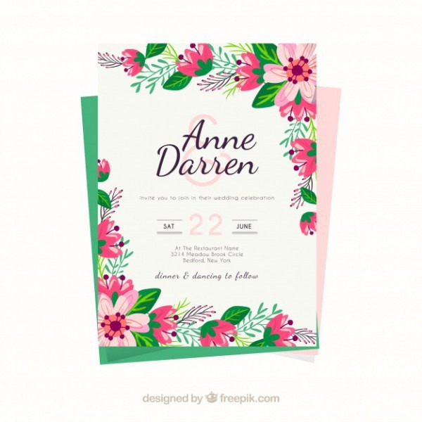 Wedding Invitation Template With Pretty Flowers Vector Wedding Invitation Template With Pretty Flowers Vector