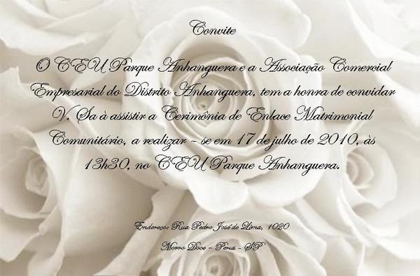 Convite Do Casamento Comunitário No Ceu Parque Anhanguera Convite Do Casamento Comunitário No Ceu Parque Anhanguera