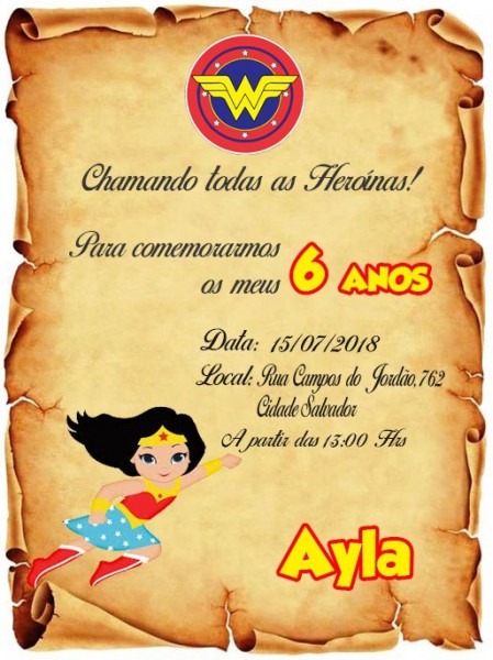 20 Convites Pergaminho Mulher Maravilha 20 Convites Pergaminho Mulher Maravilha