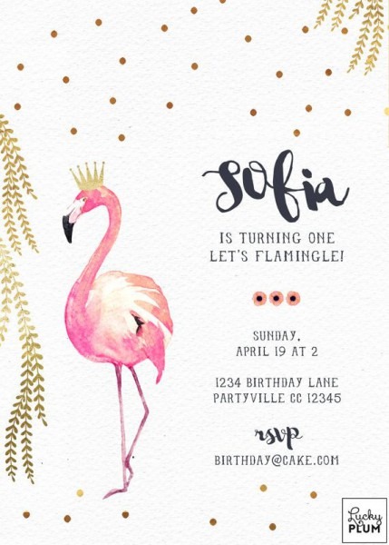 Flamingo Birthday Invitation   Pink Gold Birthday Invitation