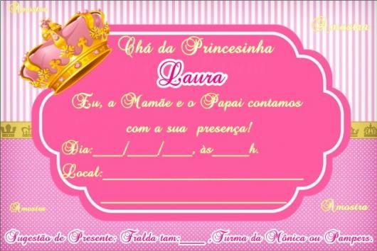 Convites ChÃ¡ De BebÃª Princesa Na Cor Pink