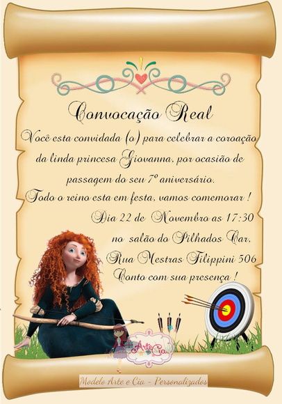 Convite Pergaminho Princesa Merida 2 Convite Pergaminho Princesa Merida 2