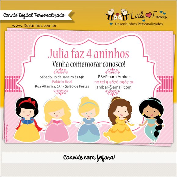 Convite Princesas Disney Digital Convite Princesas Disney Digital