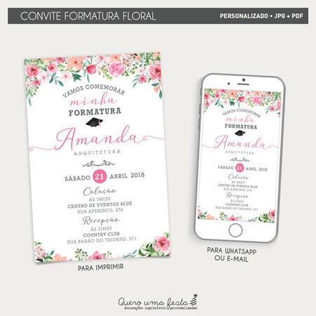 Convite Formatura Floral Convite Formatura Floral