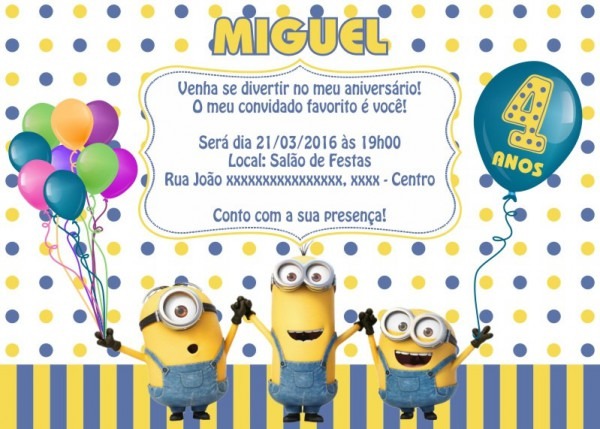 50 Convites Minions 14x10 Cm Meu Malvado Favorito