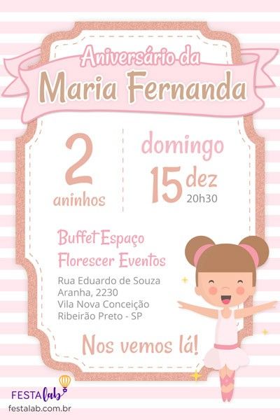 Convite De Aniversário Infantil Bailarina Convite De Aniversário Infantil Bailarina