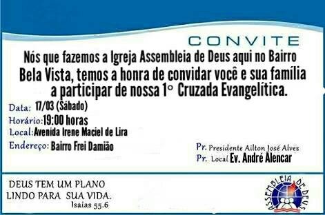 Igreja Assembleia De Deus Do Bairro Bela Vista, Convida Você Para Igreja Assembleia De Deus Do Bairro Bela Vista, Convida Você Para