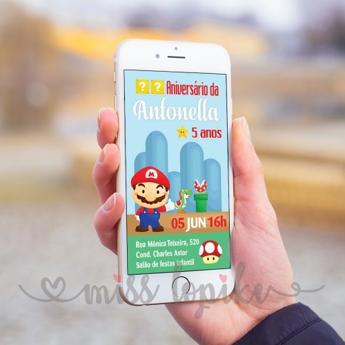 Convite Digital Super Mario Bros Aniversário Infantil Mod2 Na Convite Digital Super Mario Bros Aniversário Infantil Mod2 Na
