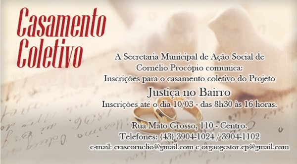 Termina Nesta Sexta Inscrições Para Casamento Civil Coletivo Termina Nesta Sexta Inscrições Para Casamento Civil Coletivo
