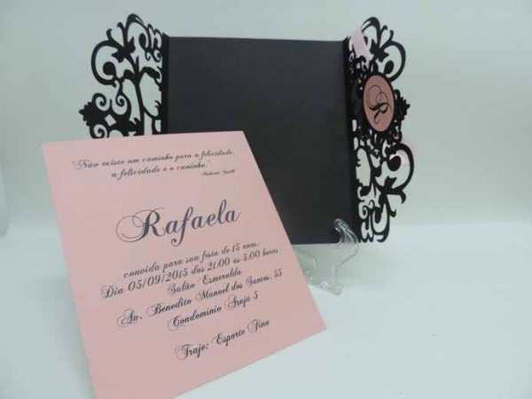 Convite Rendado 15 Anos Rosa Gold No Elo7 Convite Rendado 15 Anos Rosa Gold No Elo7