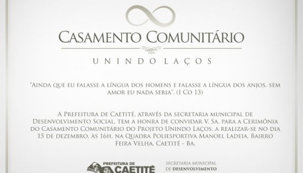 Você é Nosso Convidado Especial Para O Casamento Comunitário Você é Nosso Convidado Especial Para O Casamento Comunitário