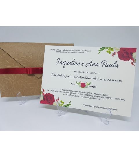 Convite Vermelho Rustico De Casamento