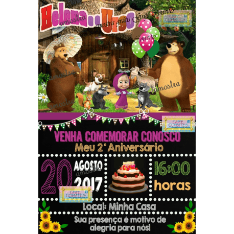 Arte Digital Convite Em Chalkboard Masha E O Urso Arte Digital Convite Em Chalkboard Masha E O Urso