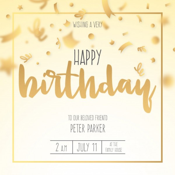 Convite De Aniversário Com Confete Dourado Convite De Aniversário Com Confete Dourado