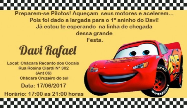 Convite De Aniversário Digital Carros Disney Convite De Aniversário Digital Carros Disney