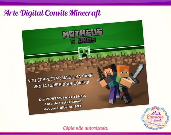 Convite Digital Minecraft No Elo7