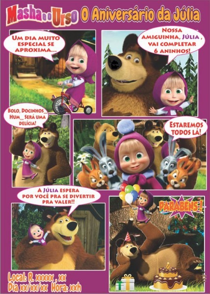 Convite Em Quadrinhos Masha E O Urso Convite Em Quadrinhos Masha E O Urso