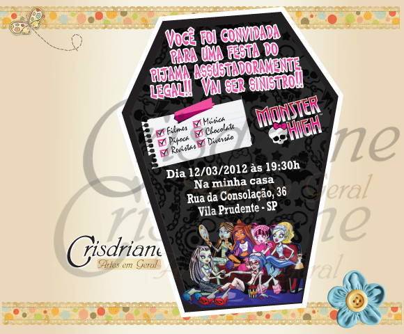Convite Festa Do Pijama Monster High No Elo7 Convite Festa Do Pijama Monster High No Elo7