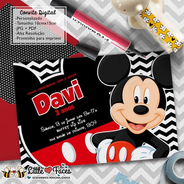 Convite Festa Mickey Mouse Digital No Elo7