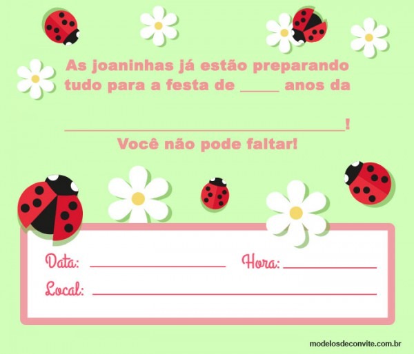 21 Convites De Joaninha Para Festa No Jardim â Modelos De Convite