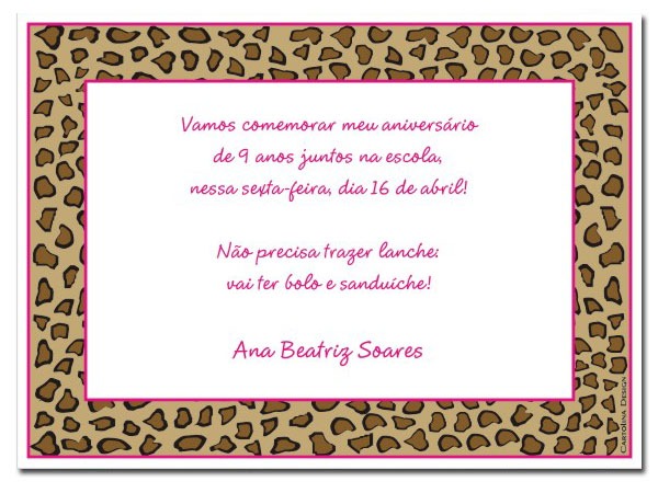 Convite Oncinha Convite Oncinha