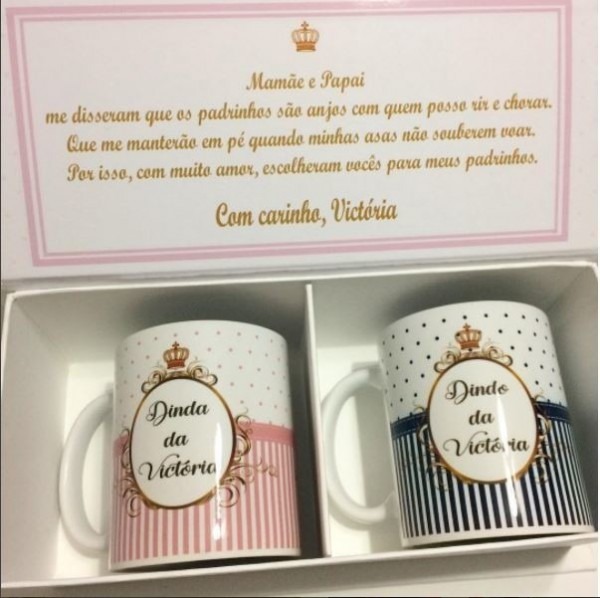 Convite Padrinhos Batizado Cartonagem Inicial 2 Canecas
