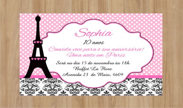 Convite Paris 10x7cm No Elo7 Convite Paris 10x7cm No Elo7