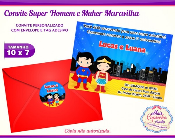 Convite Super Homem E Mulher Maravilha No Elo7 Convite Super Homem E Mulher Maravilha No Elo7