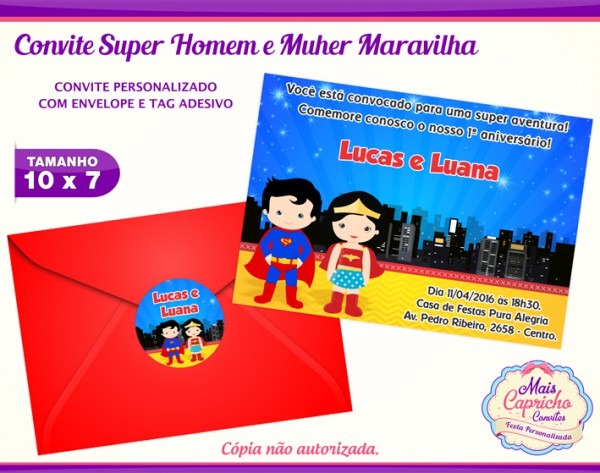 Convite Super Homem E Mulher Maravilha No Elo7 Convite Super Homem E Mulher Maravilha No Elo7