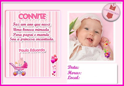 Convite De Aniversário De 1 Ano Meninas Convite De Aniversário De 1 Ano Meninas