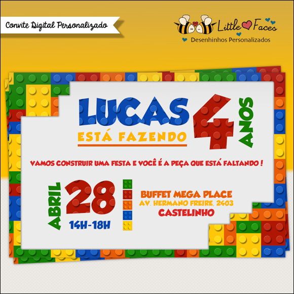 Convite Festa Lego Digital Mais Convite Festa Lego Digital Mais