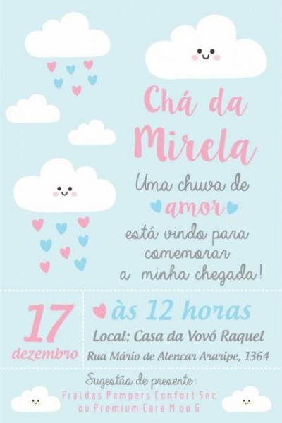 Convites Chá De Bebê Nuvem Menina Convites Chá De Bebê Nuvem Menina